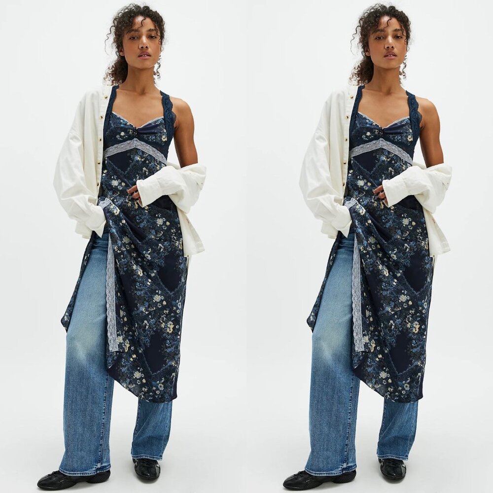 Free People Just Dreamy Maxi Slip Indigo Blue Medium NWT